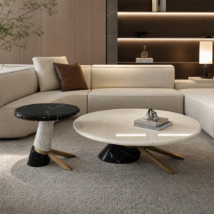 1m Tech Style Solid Natural Stone Round Coffee Table Combination MJ2086