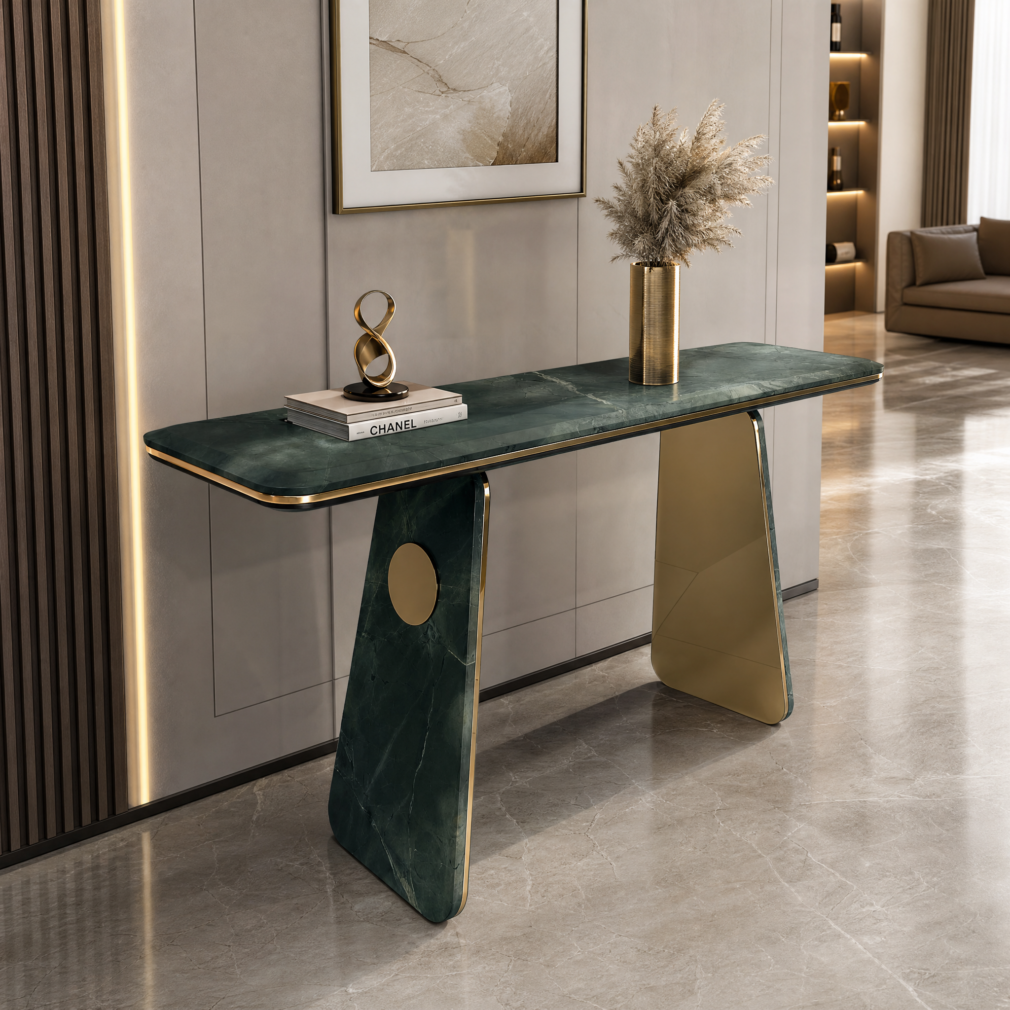 1.4m Green Nature Marble and Golden Stainless Steel MJ180 - 图片 2