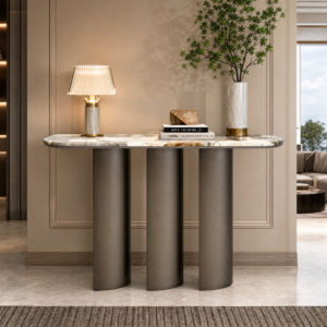 1.4m Three Leg Stainless Steel Pandora Luxury Stone Console Table MJ333