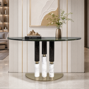1.5m Light Luxury Foyer Console Table With Spliced Solid Stone Three‑Leg Design MJ338