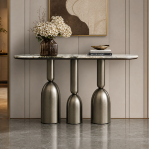1.5m Luxurious Pandora Stone Console Table With Stable Tri‑leg Base MJ511