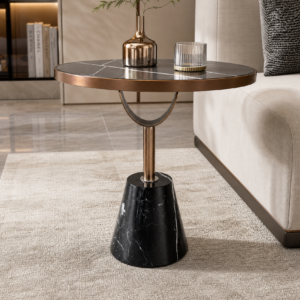 Natural Black‑and‑white Solid Stone Side Table BJ019