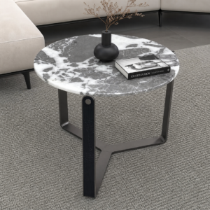 Leather‑in Stainless Steel & Natural Marble Side Table BJ031