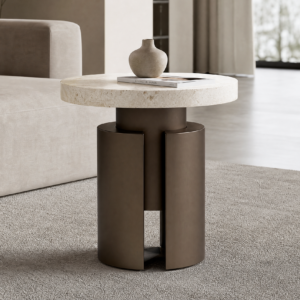 Cylindrical Stainless Steel Natural Stone Side Table BJ034