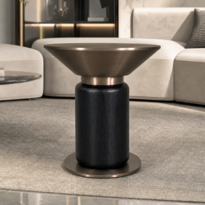 Wood Veneer and Stainless Steel Top Side Table BJ036