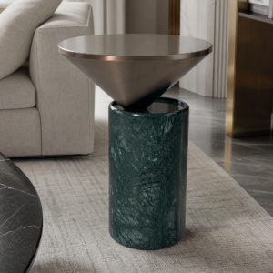 Solid Indian‑Green Natural Stone Side Table With Stainless‑Steel Tabletop BJ053