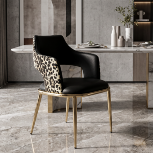 Gloss Gold Stainless Steel Leopard Print Luxury Dining Chair CY653