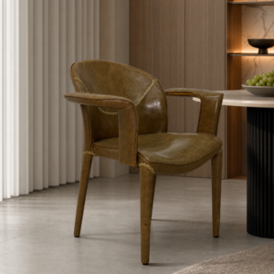 Saddle‑Leather Upholstered Dining Chair With Armrests CY658