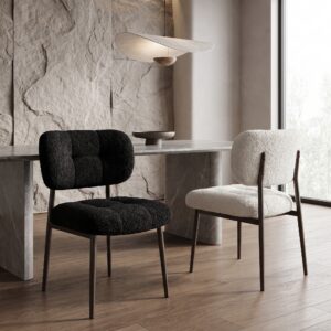 Fluffy Lamb‑wool Texture Padded Dining Chair with Metal Legs CY686