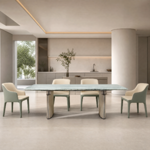 2.4m Leather‑Upholstered Natural Marble Dining Table MJ1339