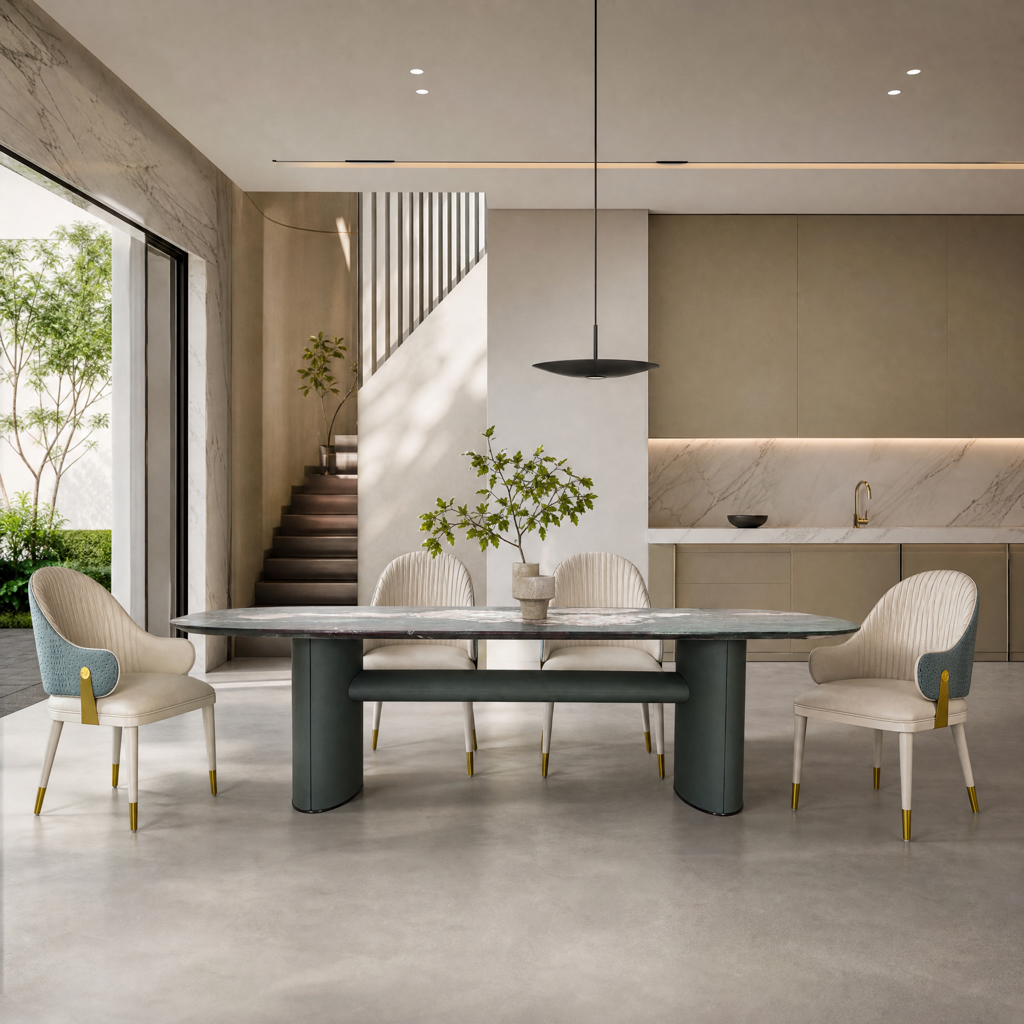 2.8m Rounded Substantial Architectural‑Silhouette Dining Table MJ1352
