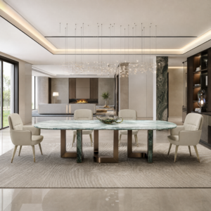 3m Dining Table with Three Open U‑Shape Stainless Steel Base MJ1353