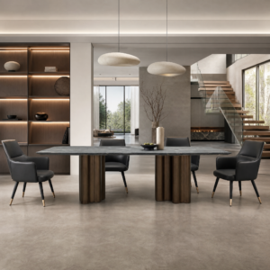 3m Dining table with two wave fluted Stainless Steel Base MJ1355