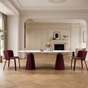 2.4m Dining Table with Two Tapered Leather Upholstered Bases  MJ1356