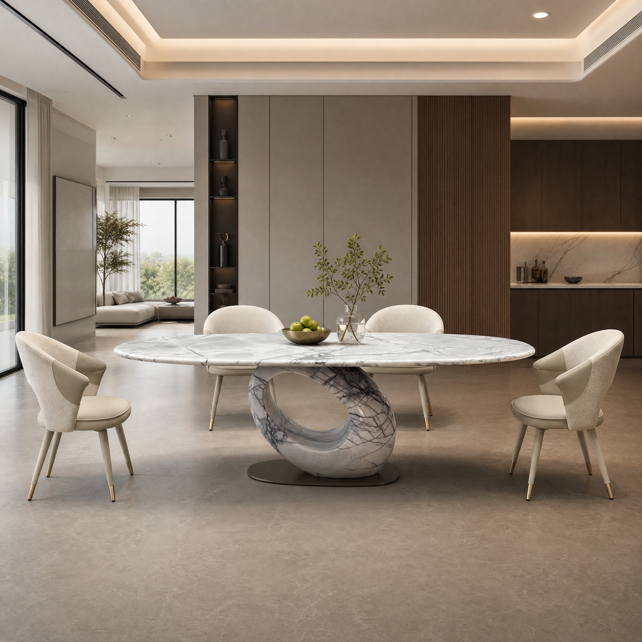 2.4m Dining Table With Single Hollow Ring Sculptural Base MJ1357