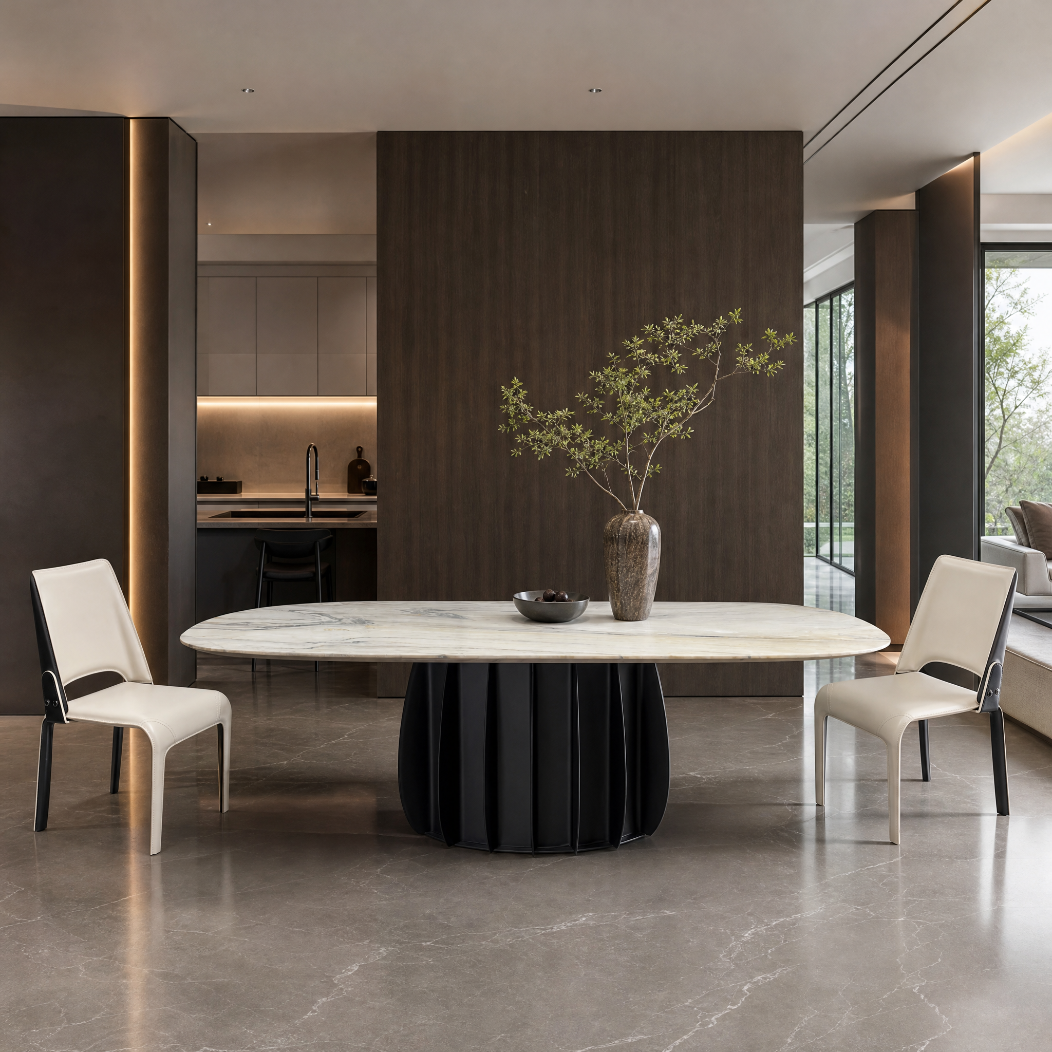 2.4m Dining Table with Single Fluted Pumpkin‑Shaped Base MJ1358