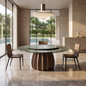 2m Round Dining Table with Single Fluted Pumpkin‑Shaped Base MJ1358