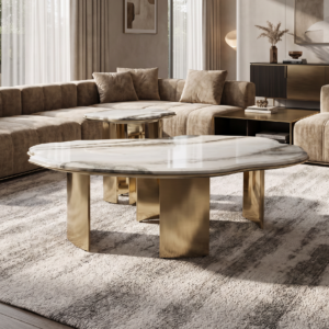 1.2m Irregular Marble Gold Leg Coffee Table MJ2079