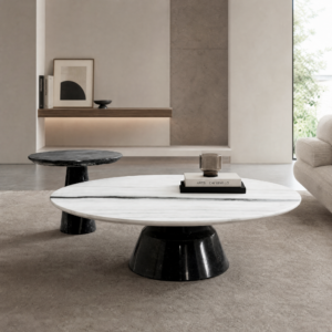 1.0m Round Coffee Table Set With Solid Natural Stone Base MJ2069