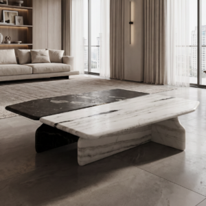 1.3m Black‑White Nature Marble Coffee Table MJ2061