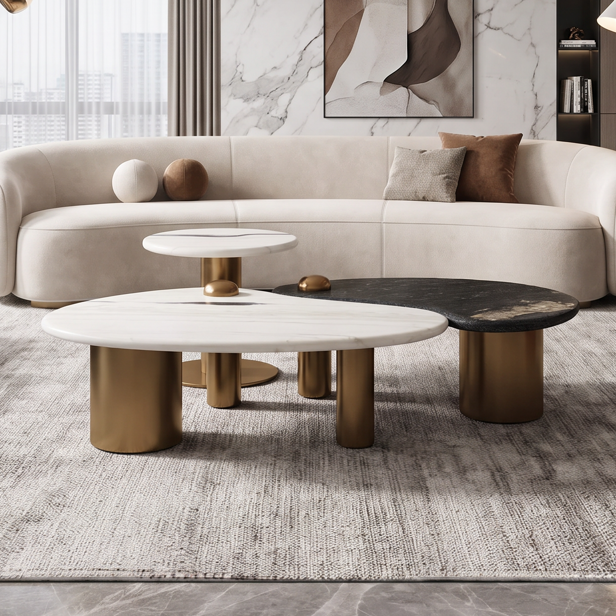 Irregular 3‑Piece Coffee Table Set With Metal Ball Accents MJ2059