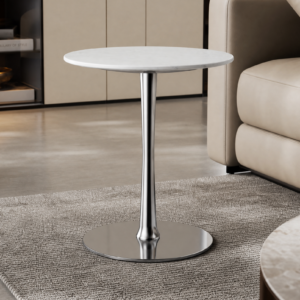 Polished Silver Stainless Steel Pedestal End Table BJ20