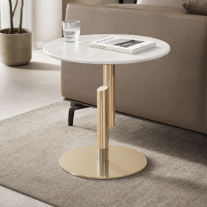 Offset Double Pedestal Marble Accent Table BJ055