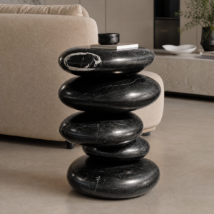 Stacked Stone Pebble Marble Accent Table BJ024