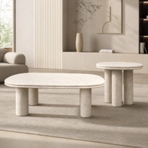 Oval Stacked Top Chunky Cylinder Leg Coffee Table Set MJ2050