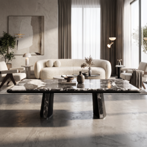 1.4m Rectangular wood veneer & Marble Coffee Table MJ1508