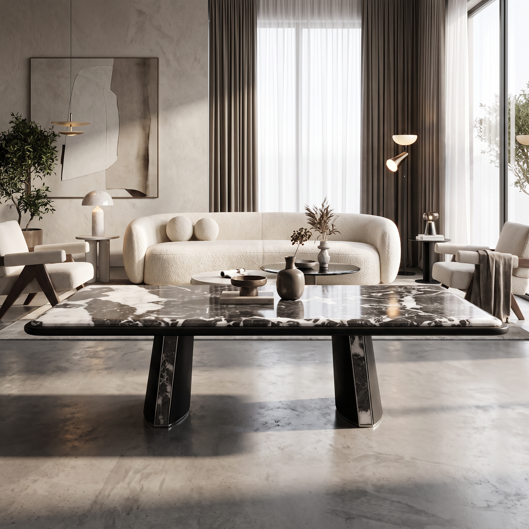 1.4m Rectangular wood veneer & Marble Coffee Table MJ1508