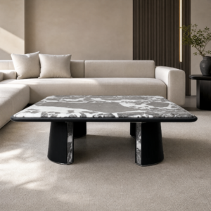 1.1m Square wood veneer & Marble Coffee Table MJ1508