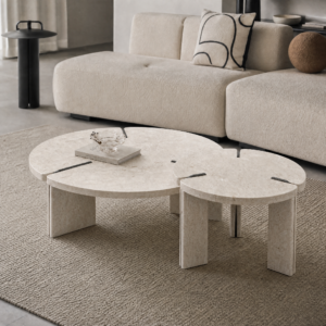 1.1m Nature Marble Round Coffee Table Set MJ261