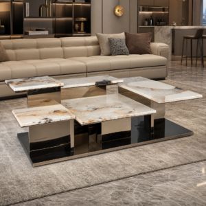 1.67m Multi‑Tiered Asymmetrical Square Stone Coffee Table MJ2056