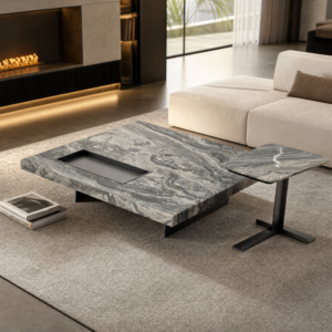 1.2m Rectangular Marble Coffee Table with Recessed Storage MJ218