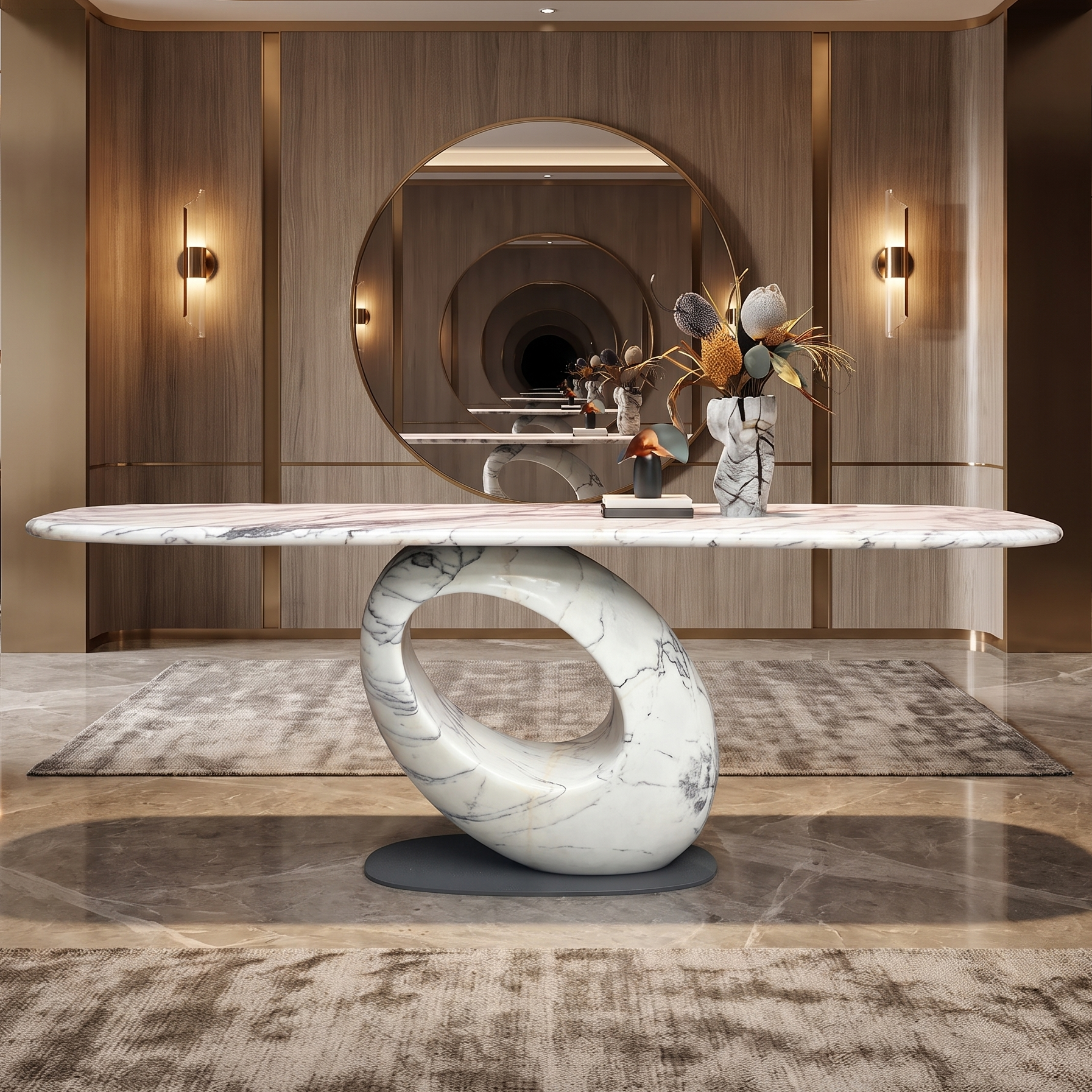 2.2m Art Hollow‑out Design Solid Natural Stone Villa Console Table MJ1357