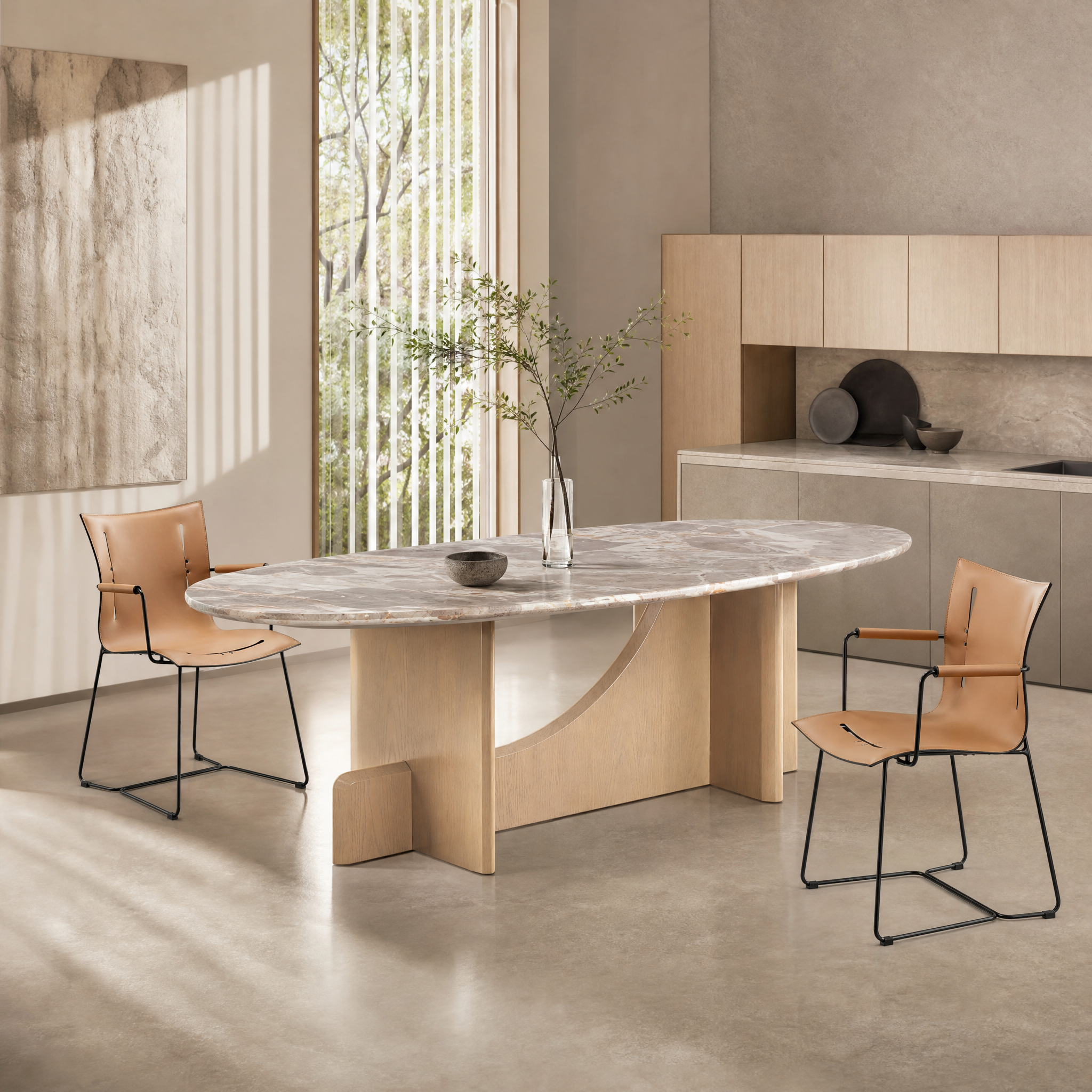 2.4m Italian Minimalist Dining Table with Artistic Wood Veneer Base MJ1395 - 图片 2