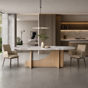 2.4m Italian Minimalist Dining Table with Artistic Wood Veneer Base MJ1395