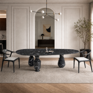 3.0m Solid Stone Legs Nature Marble Top Dining Table MJ1391