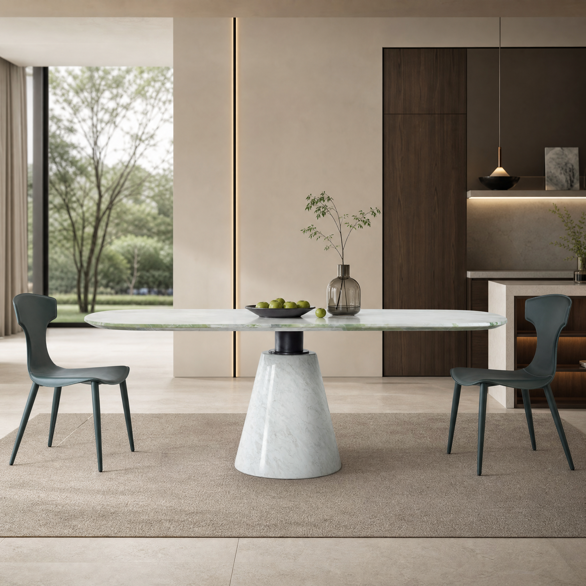 2.0m Solid Stone Single Base Design Dining Table MJ1361