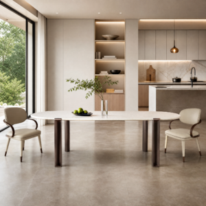 2.4m Stainless Steel Legs Nature Marble Top Dining Table MJ1366