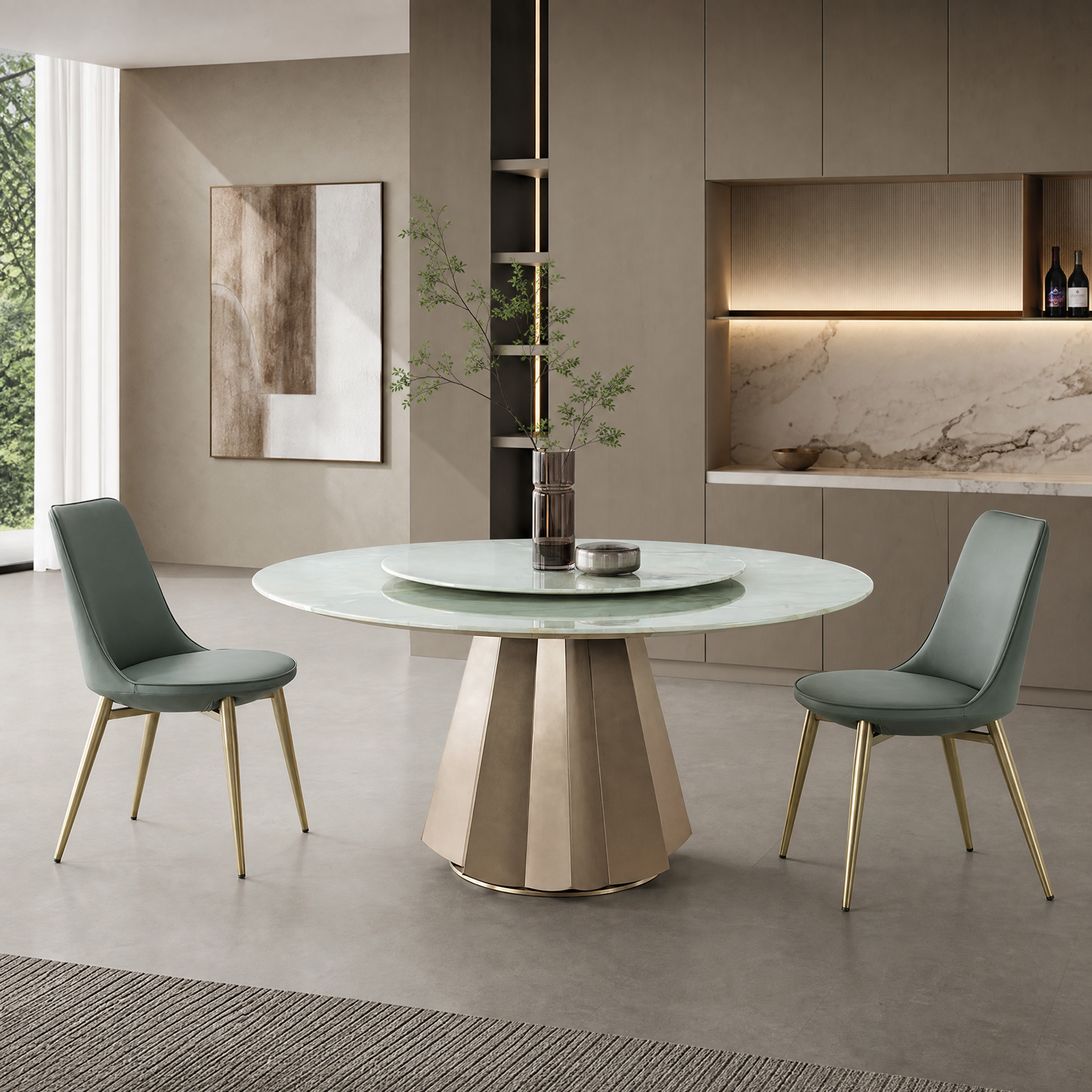 1.5m Nature Marble Top Round Dining Table MJ1232