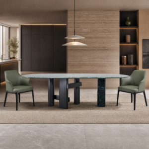 2.4m Wood Veneer & Solid stone Base Dining Table MJ1335