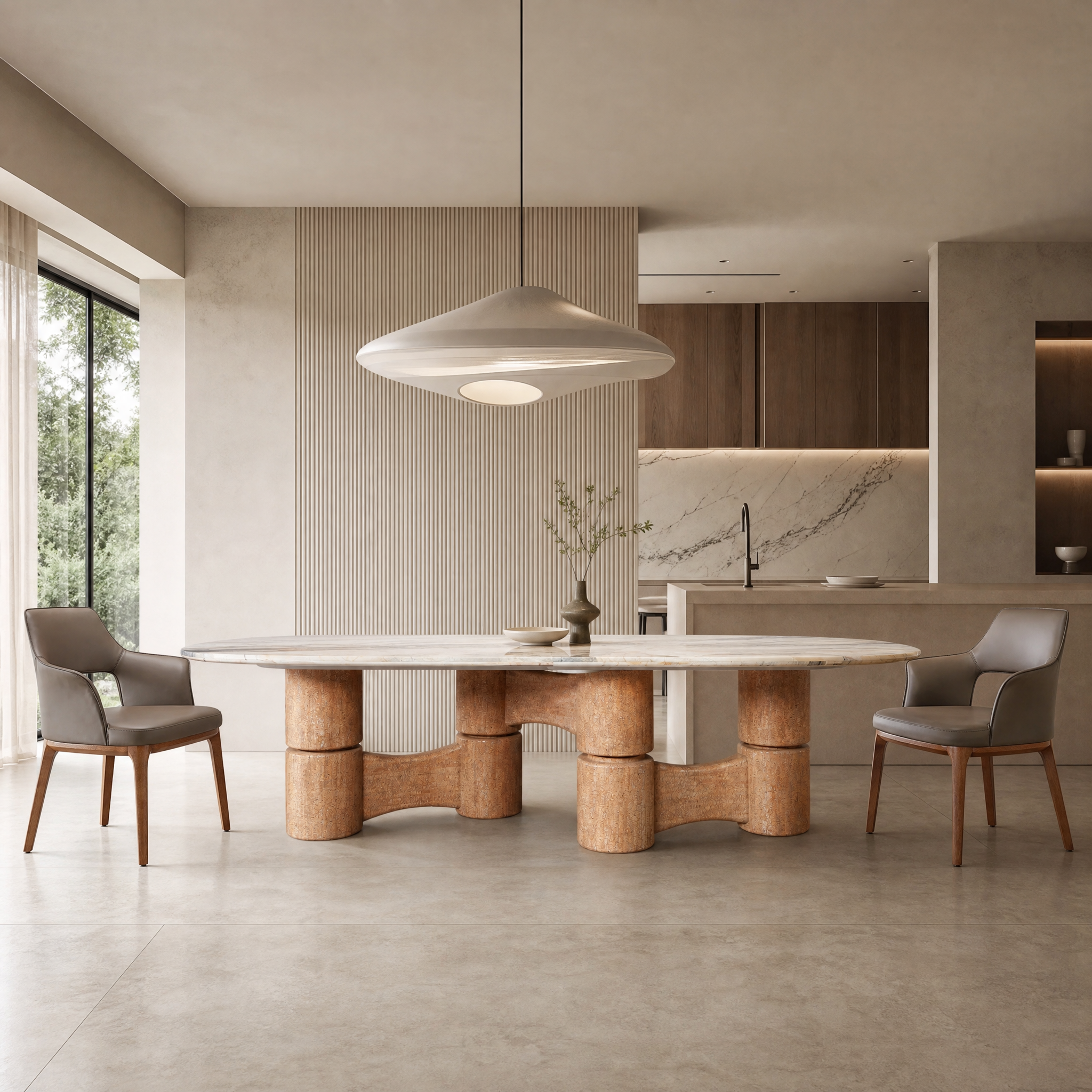 3m Mid‑Century Organic Dining Table with Column‑stacked Design Base MJ1383
