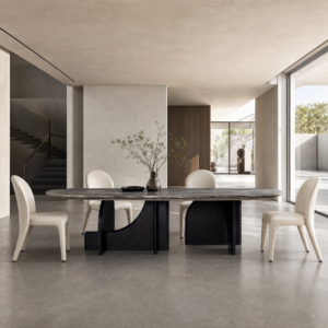 3m Italian Minimalist Dining Table with Artistic Wood Veneer Base MJ1395