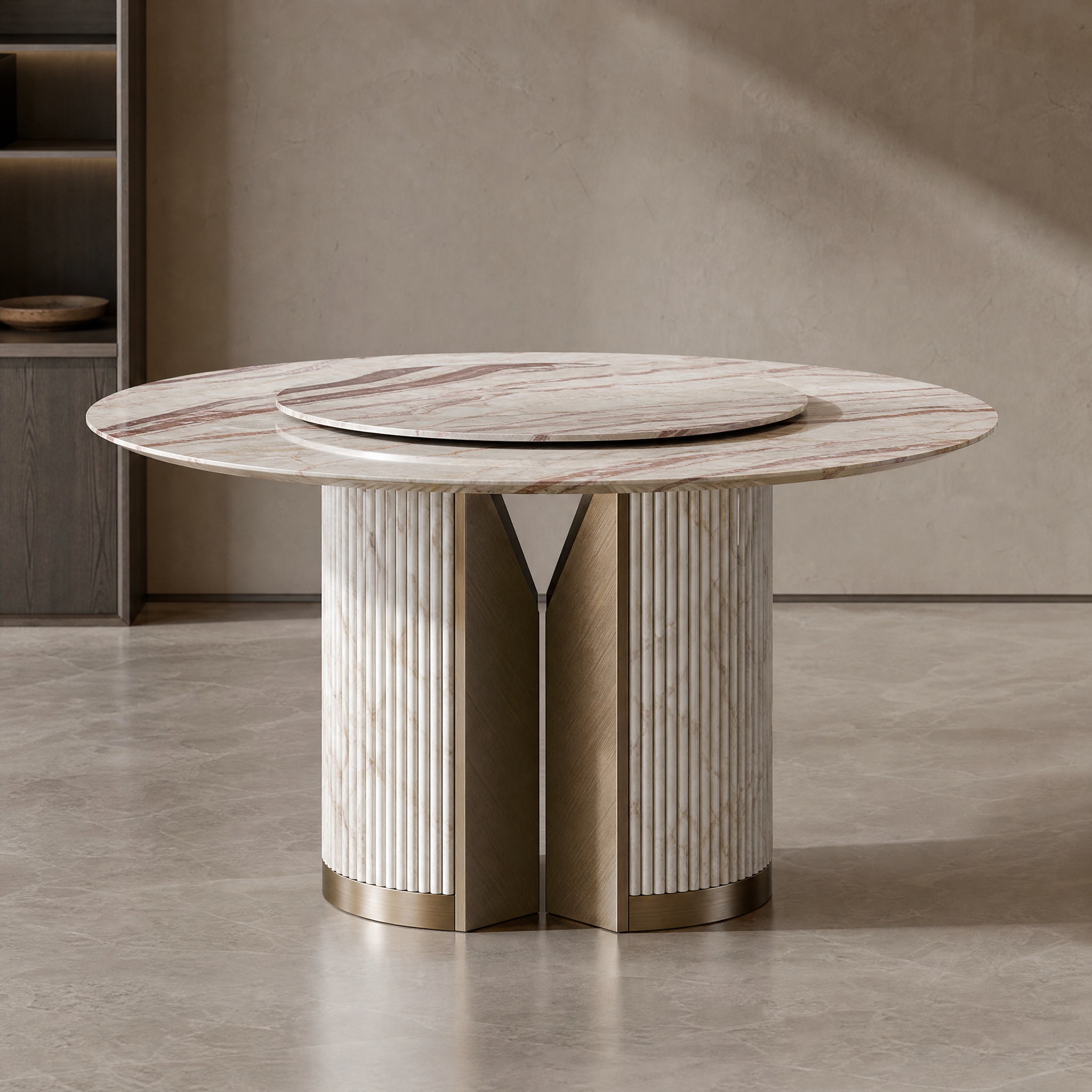 2.2m Pedestal Leg Nature Marble Top Dining Table MJ1558 - 图片 3