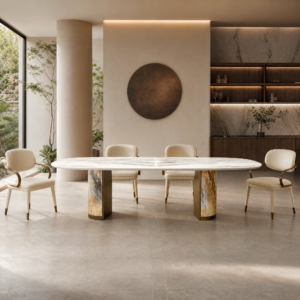 2.8m Pedestal Leg Nature Marble Top Dining Table MJ1558