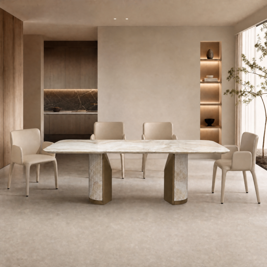 2.2m Pedestal Leg Nature Marble Top Dining Table MJ1558