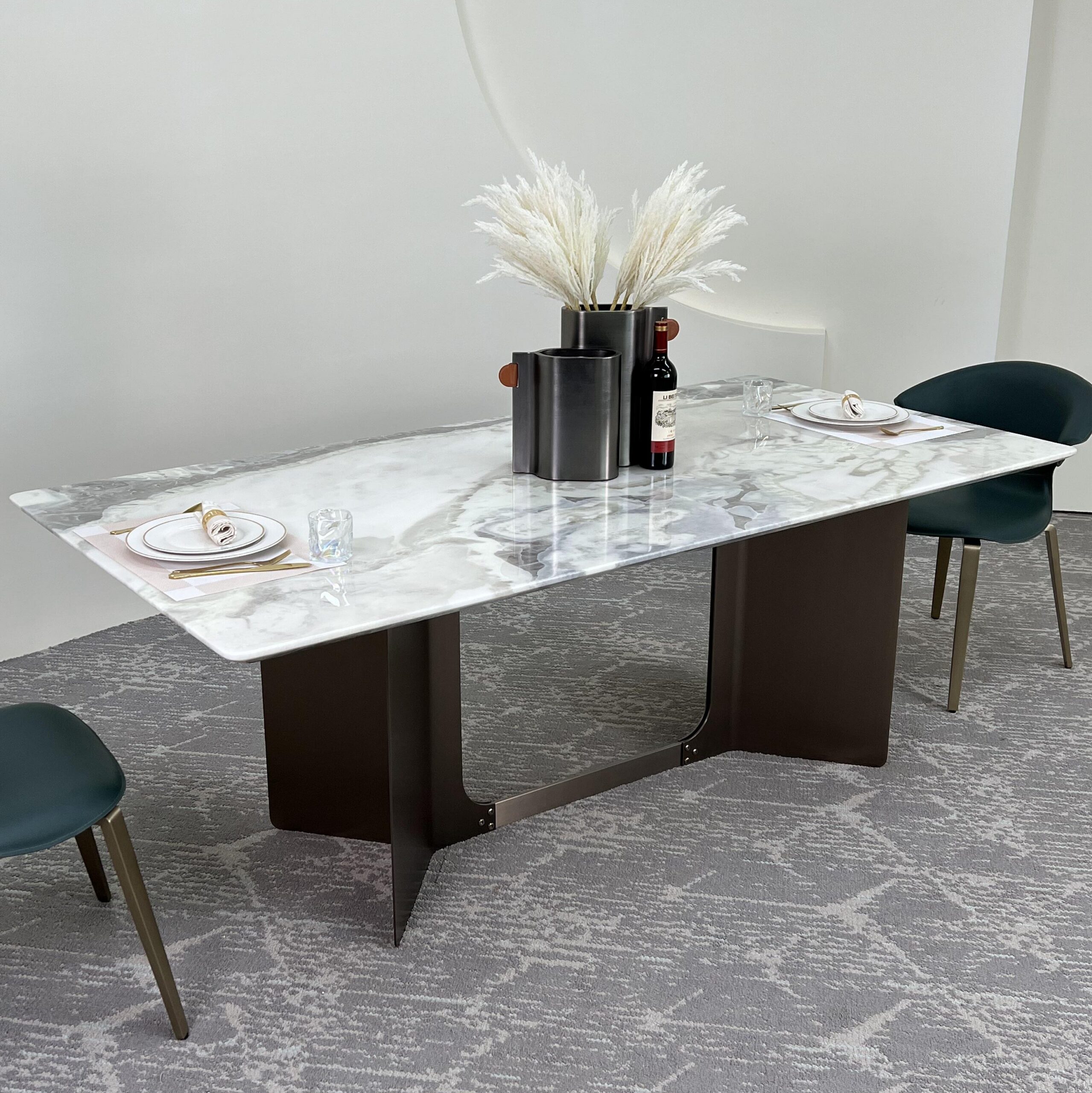 2.2m Solid Stainless Steel Support Natural Marble Dining Table MJ1295 - 图片 3