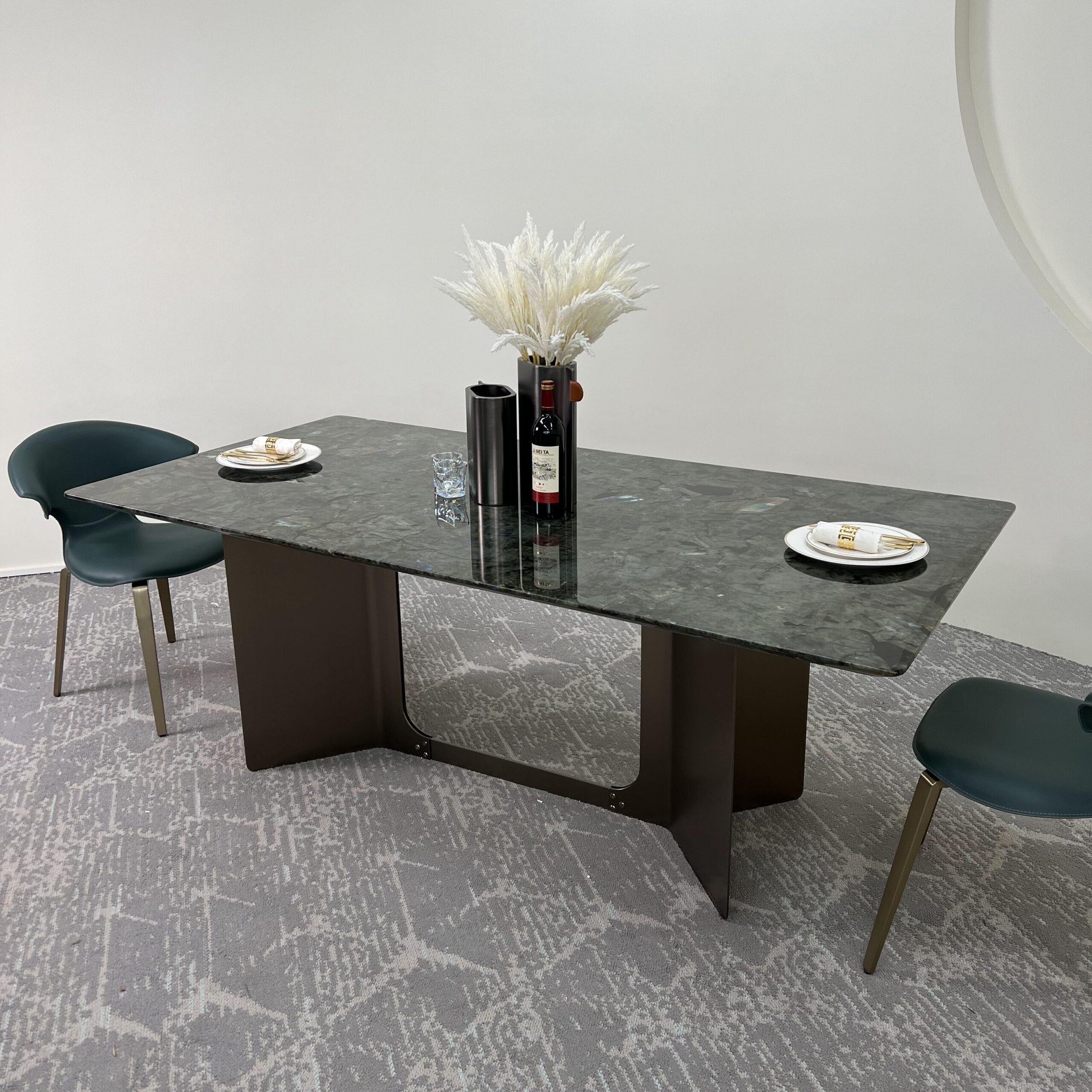 2.2m Solid Stainless Steel Support Natural Marble Dining Table MJ1295 - 图片 2